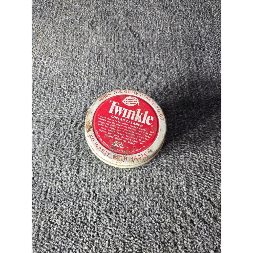 Vintage Twinkle Copper Cleaner Tin Red Metal Lid Lemon Cleaning Solution